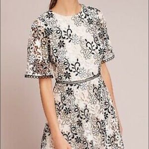 Shoshanna Flutter Sleeve Floral Lace Garden Party Dress